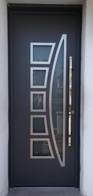 Porte D'entrée Aluminium Gris Sablé 2900 Modèle Enko
