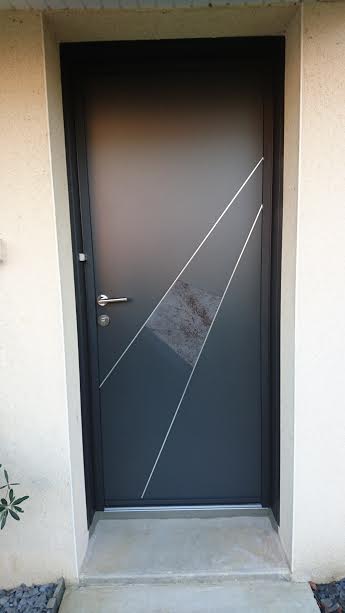 Porte D'entrée Aluminium Modèle Céramique Ral Noir Sablé 2100