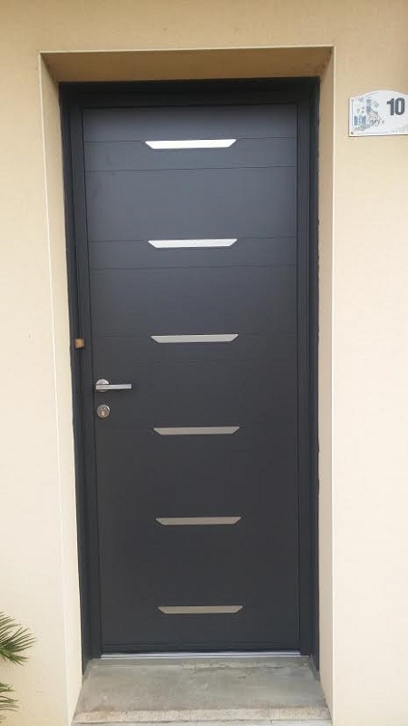 Porte D'entrée Aluminium Modèle Esquif Noir Sablé 2100