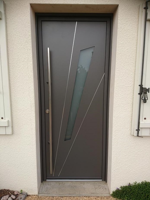 Porte D'entrée Aluminium Modèle Fuseau Ral Gris Sablé 2900